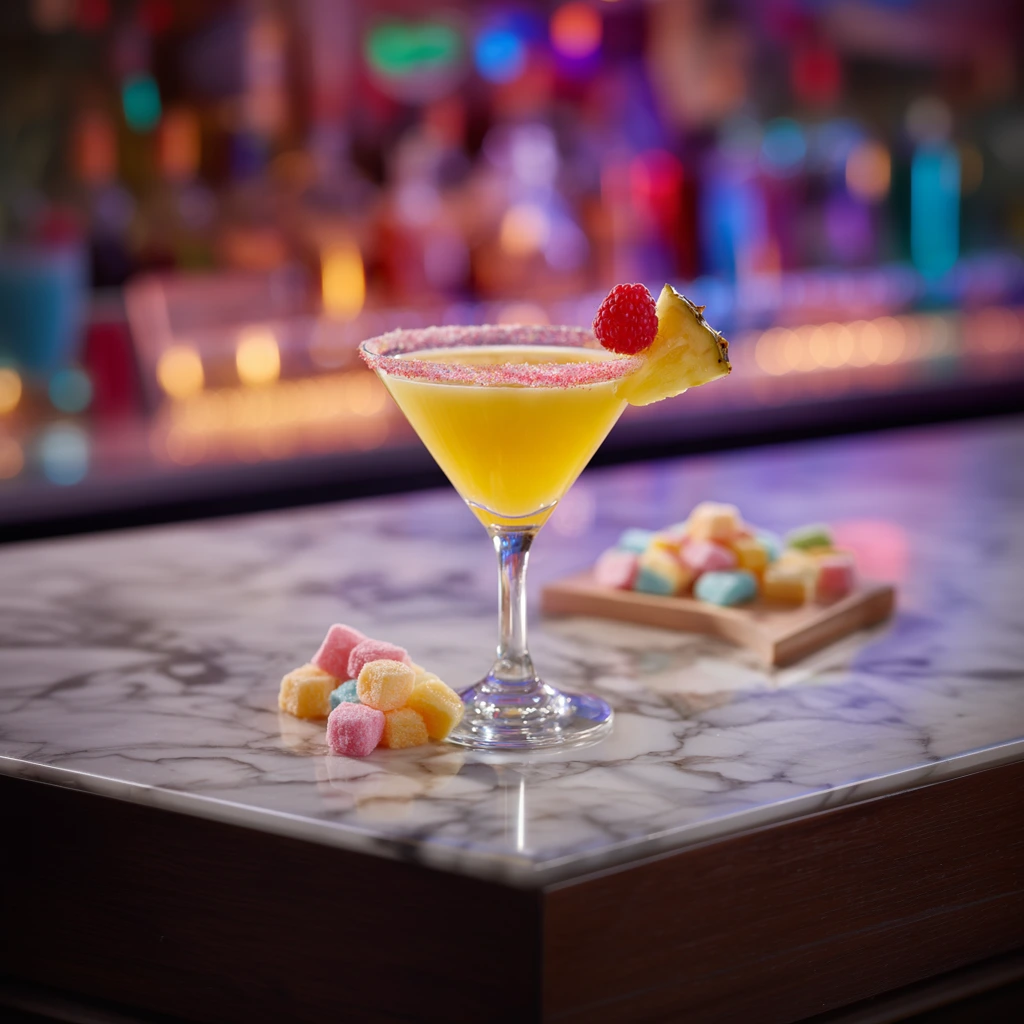 Juicy pineapple and sweet raspberry.