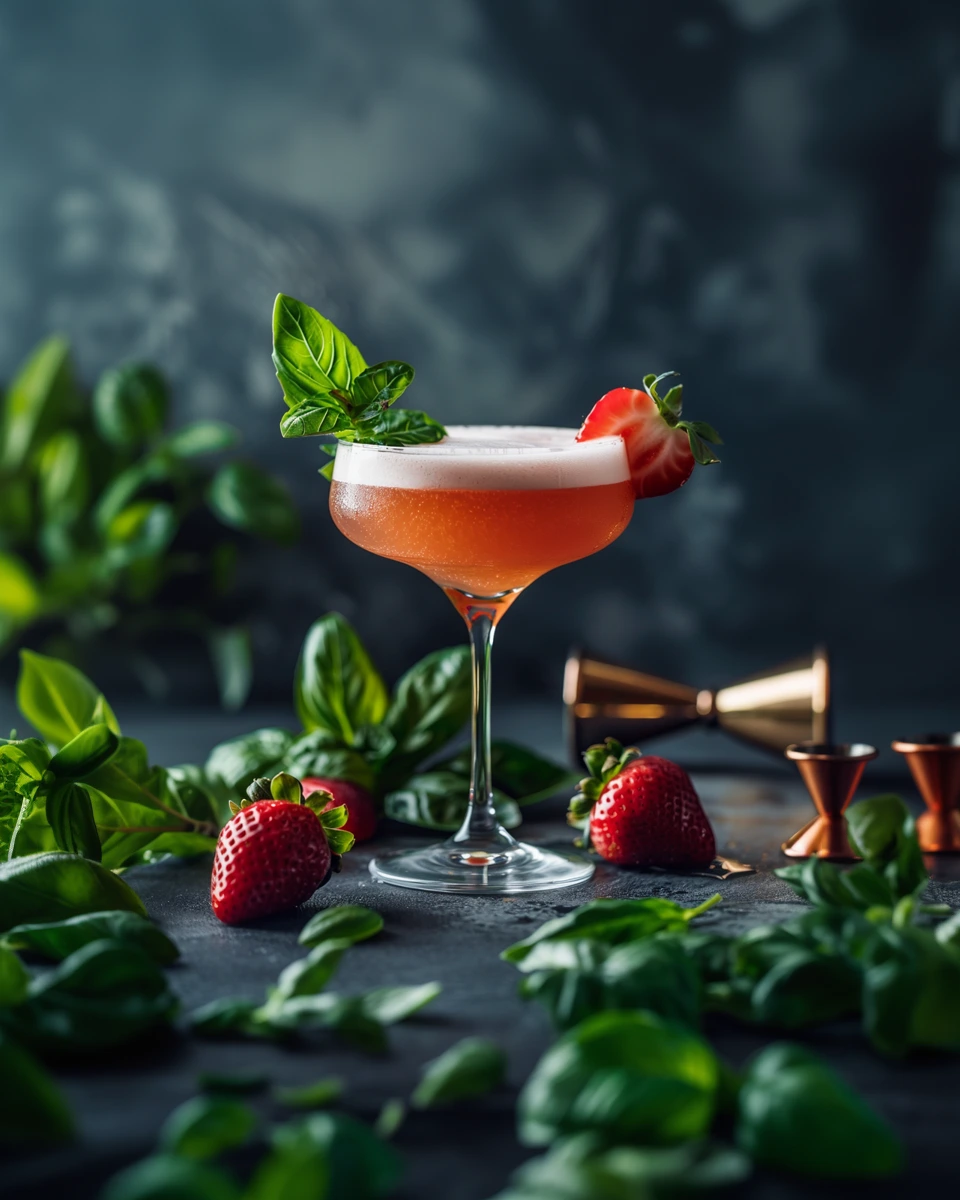 Strawberry Basil Sazerac Sour