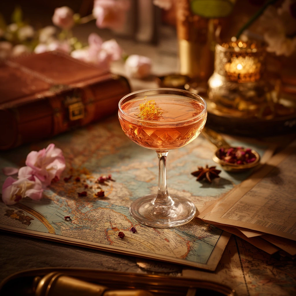 An elegant and aromatic cocktail inspired by global travels, Voyage Moments blends floral gin, tropical fruit, and subtle spice for a sophisticated yet adventurous sip.